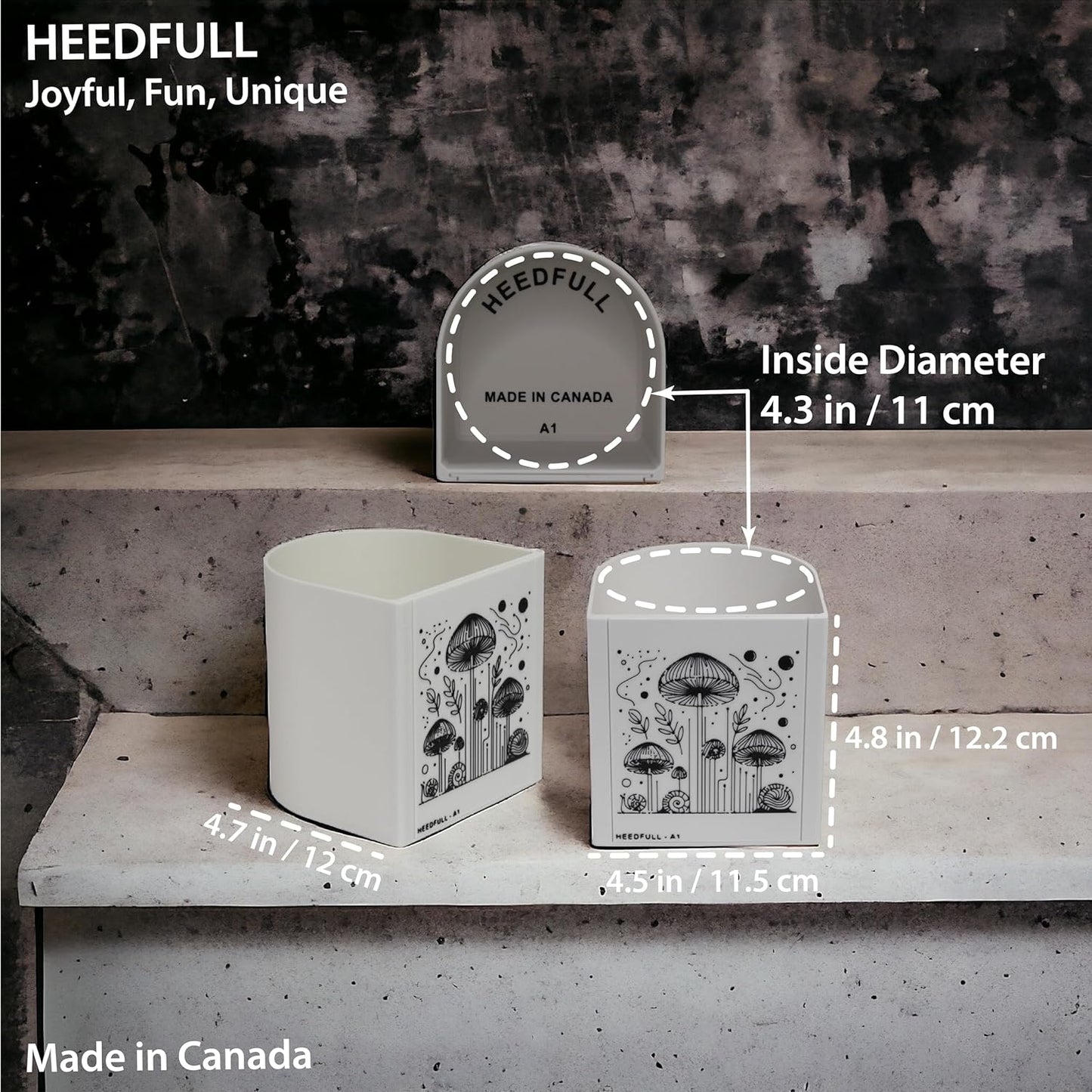 HEEDFULL - Mushroom Planter v2 - Flower Pot - Unique for Indoor/Outdoor Plants - Mushroom Decor Vase for Cactus, Succulent, Plant Lover Gift - A1 - Inside Diameter: 4.3 inches