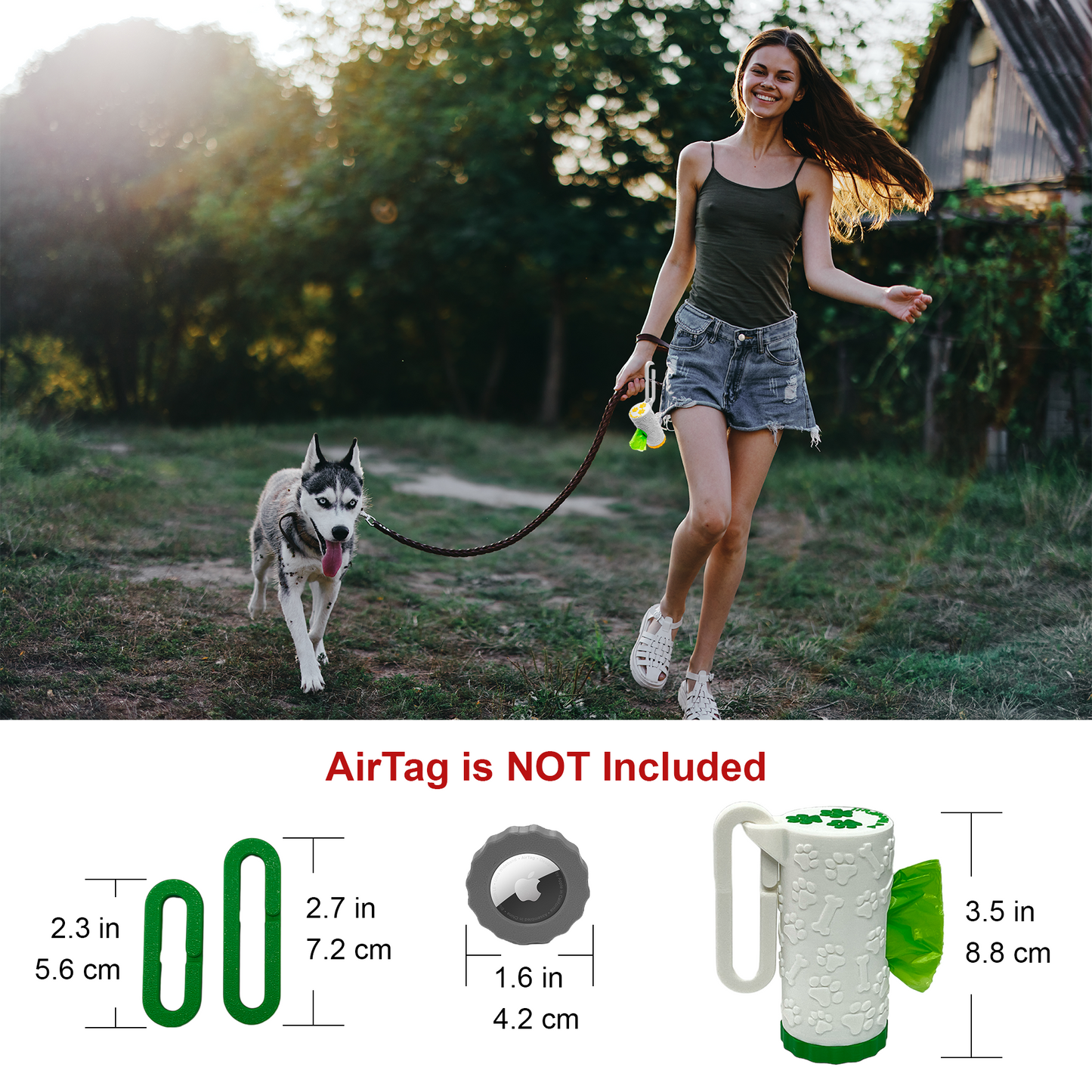 AirTag Dog Waste Bag Holder Dispenser - HeedFull - for Leash, Collar, Carabiner